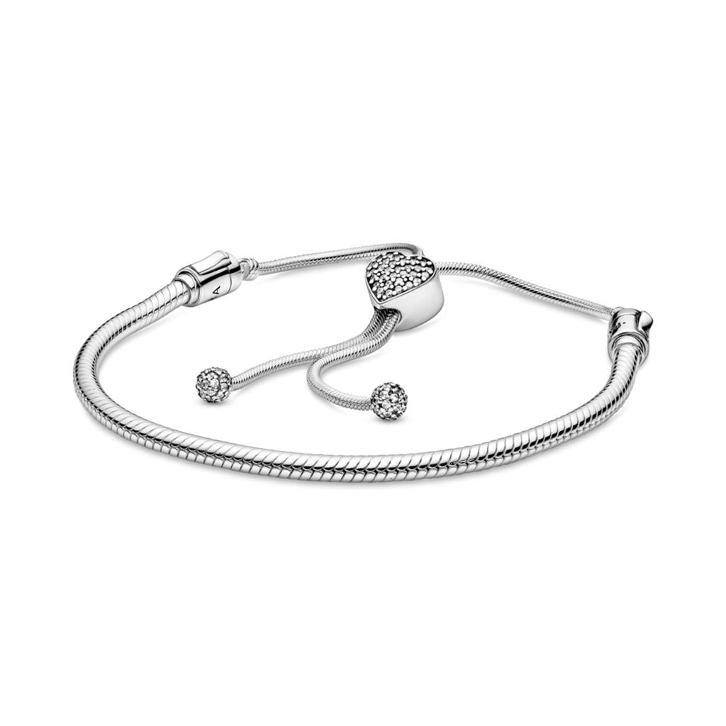 Pandora Moments PaveHeart Clasp Snake Ch
