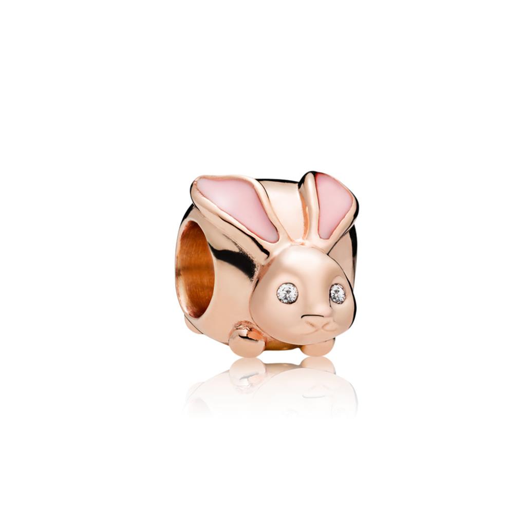 Cute Bunny, Pink Enamel & Clear CZ
