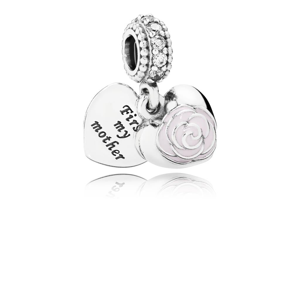 mother's rose , pink enamel & clear CZ