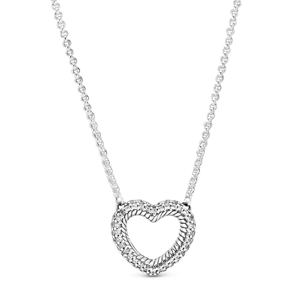 Pave Snake Chain Pattern Open Heart Coll
