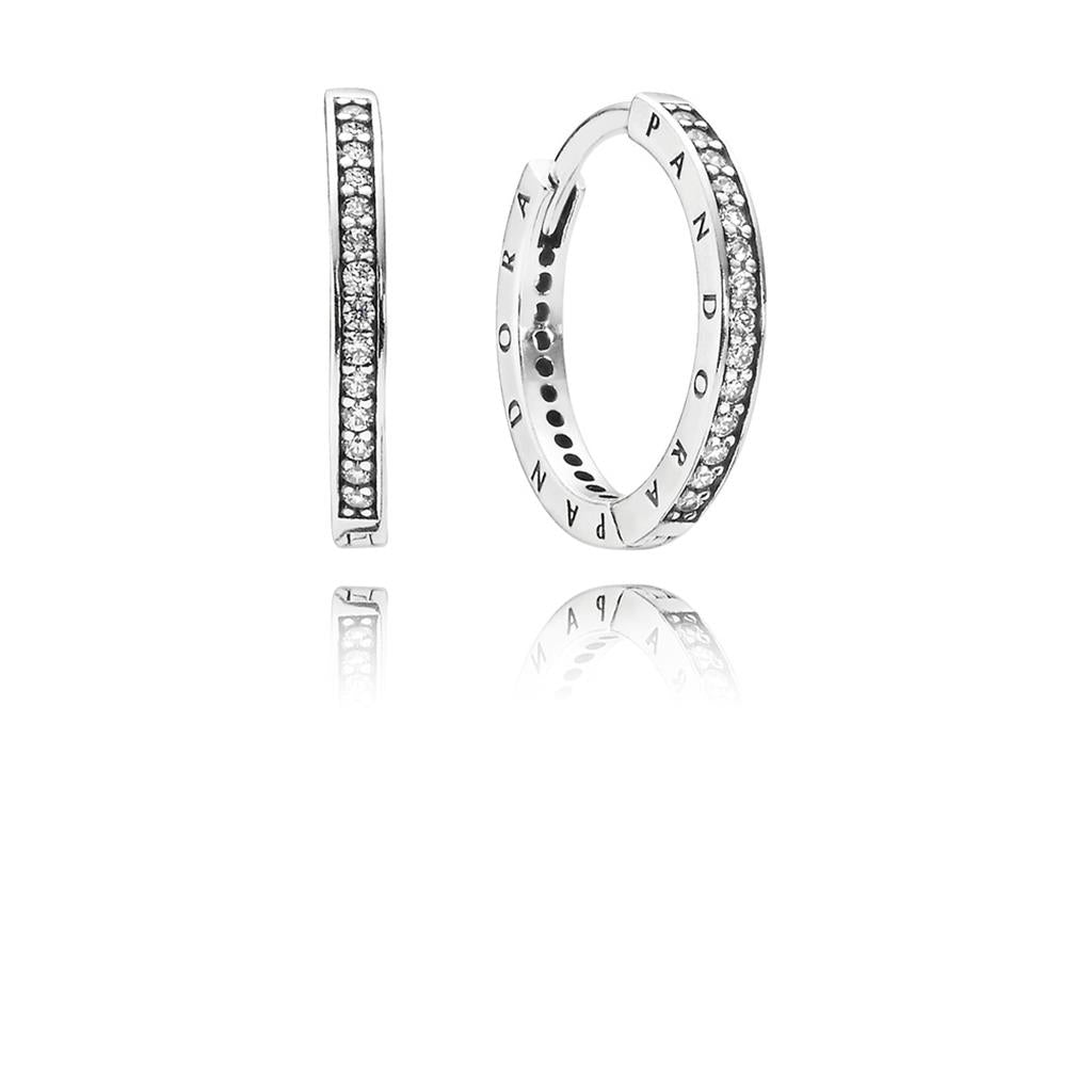 Sparkle and Pandora Logo Hoop Earrings
