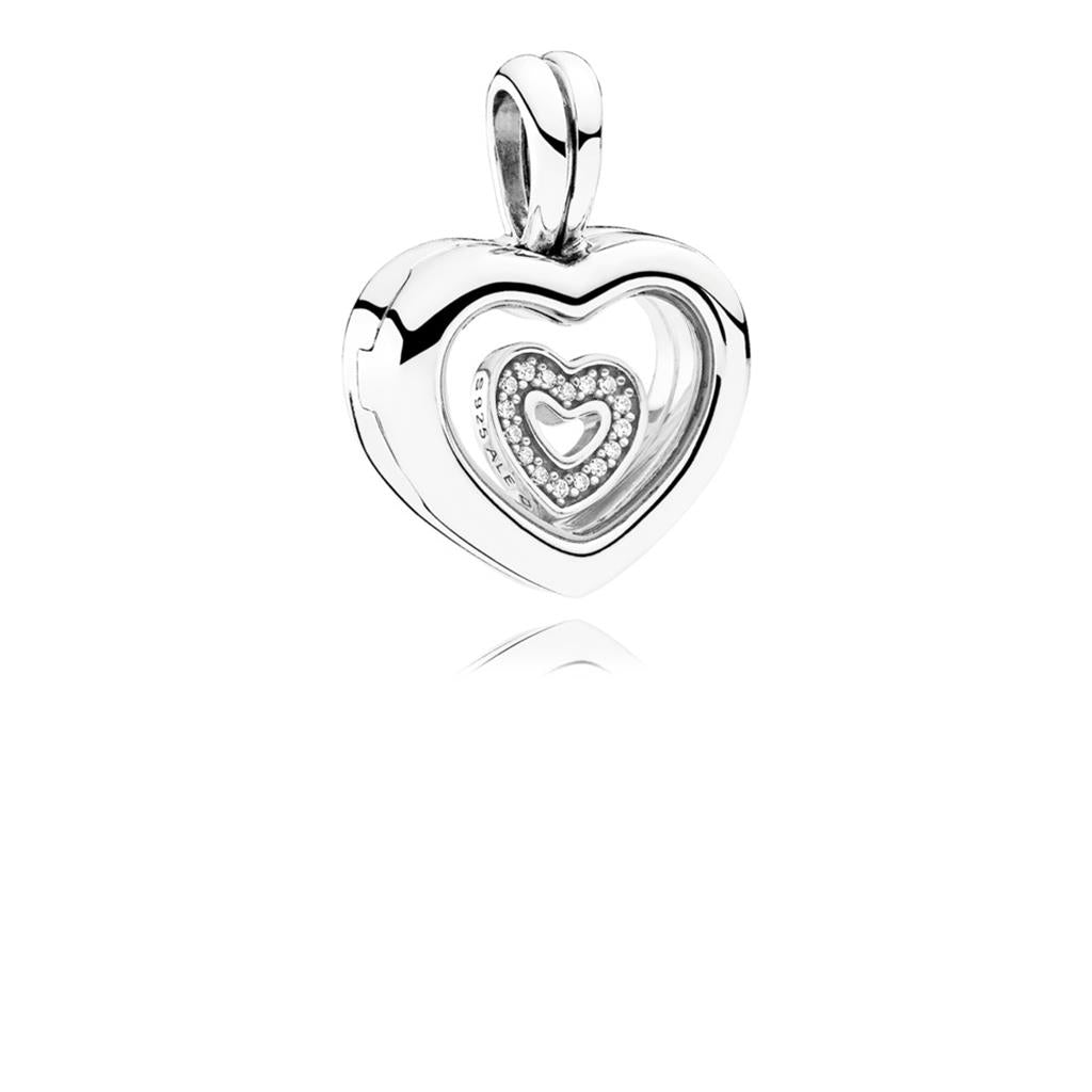 PANDORA Floating Heart Locket, Sapphire