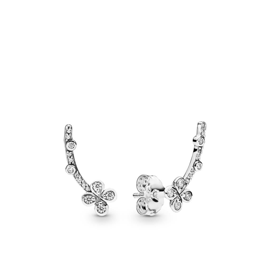 Draped Four-Petal Flowers, Clear CZ