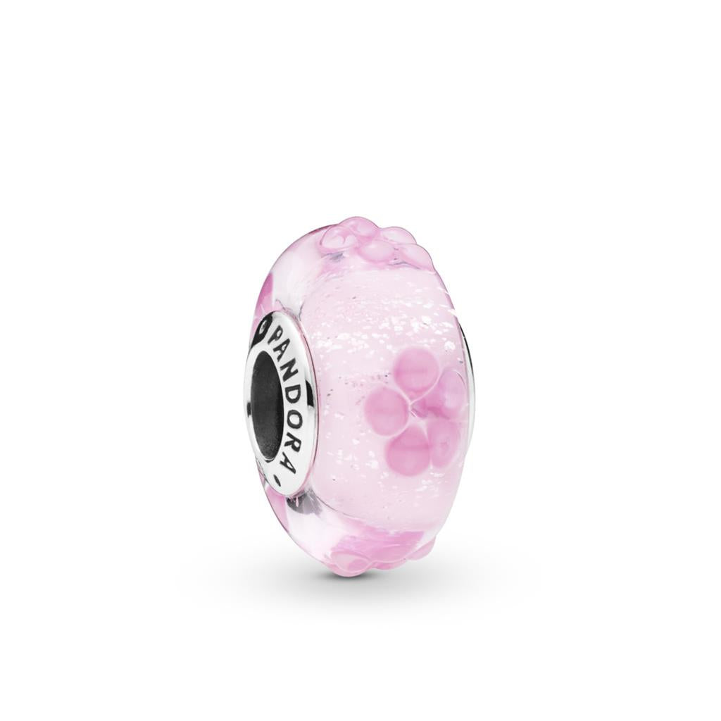 Pink Flower Glass, Iridescent, Pink & Tr