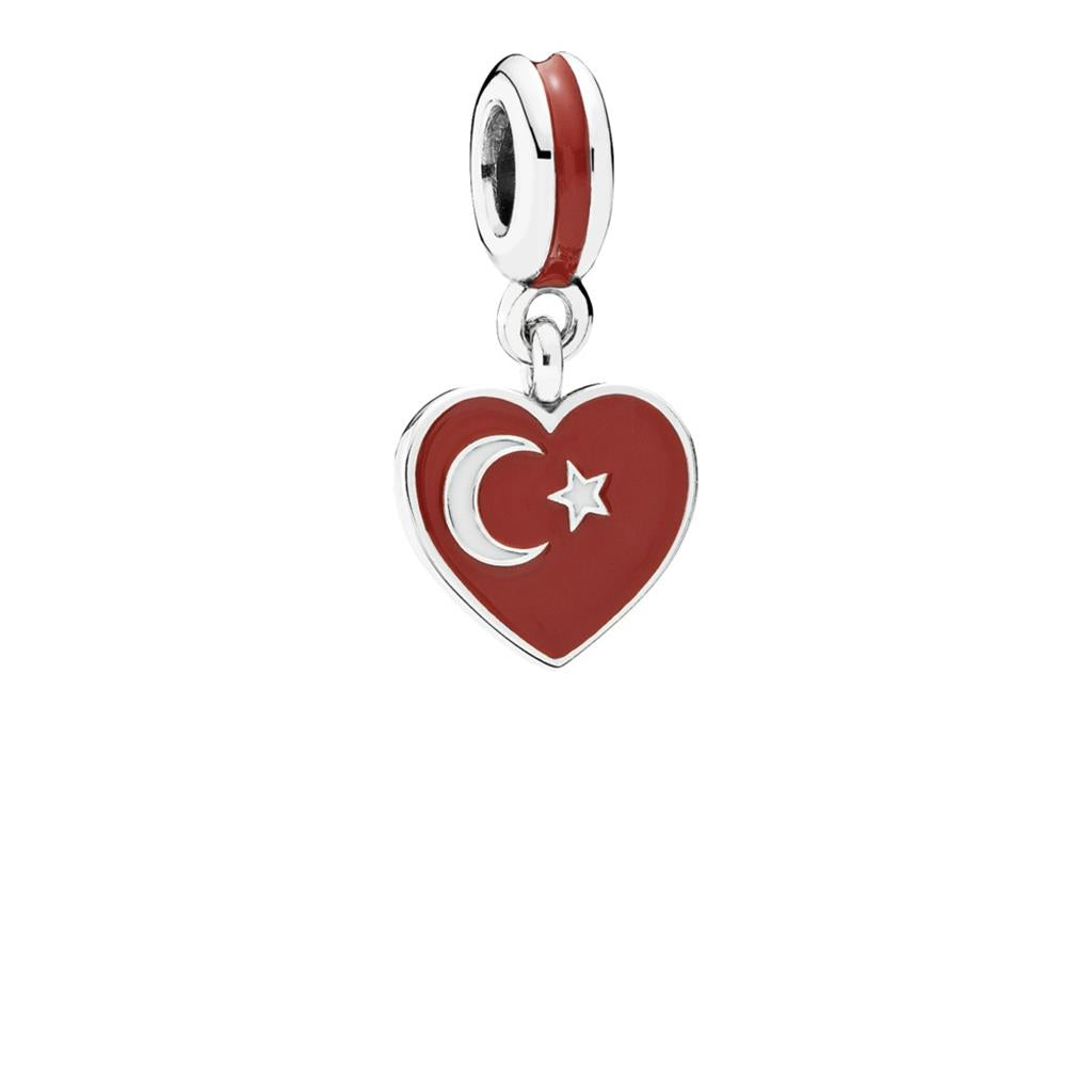 turkey heart flag, red & white enamel