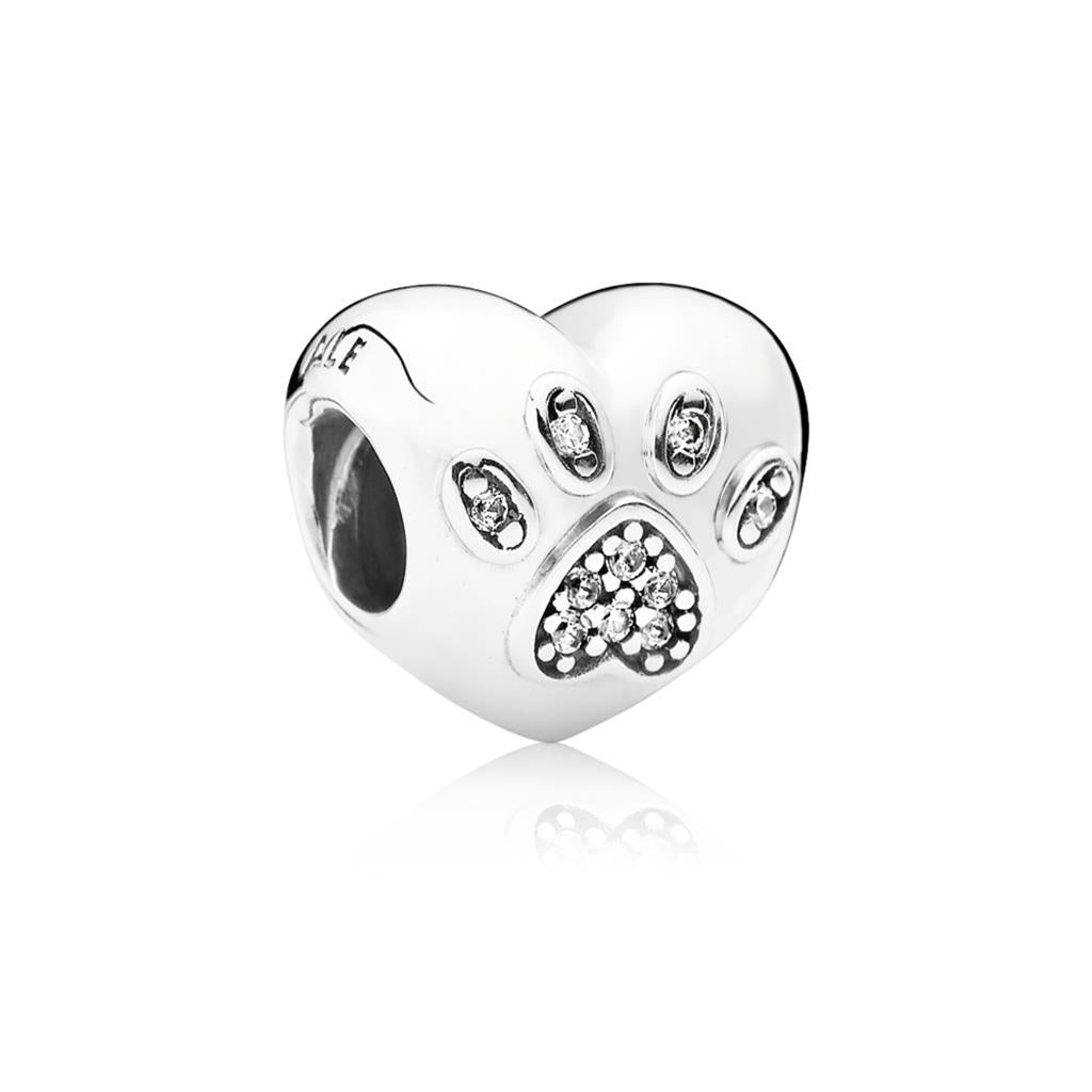 I Love My Pet Paw Print Heart Charm