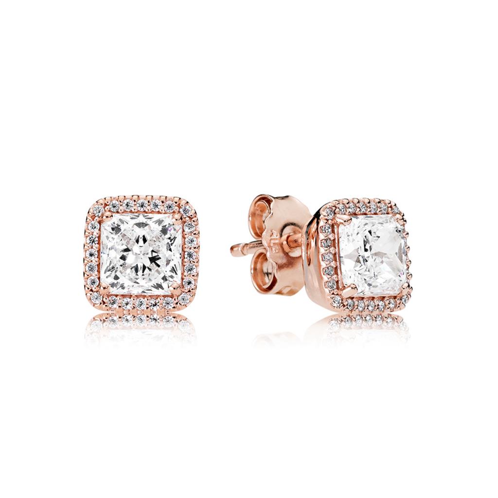 Square Sparkle Halo Stud Earrings