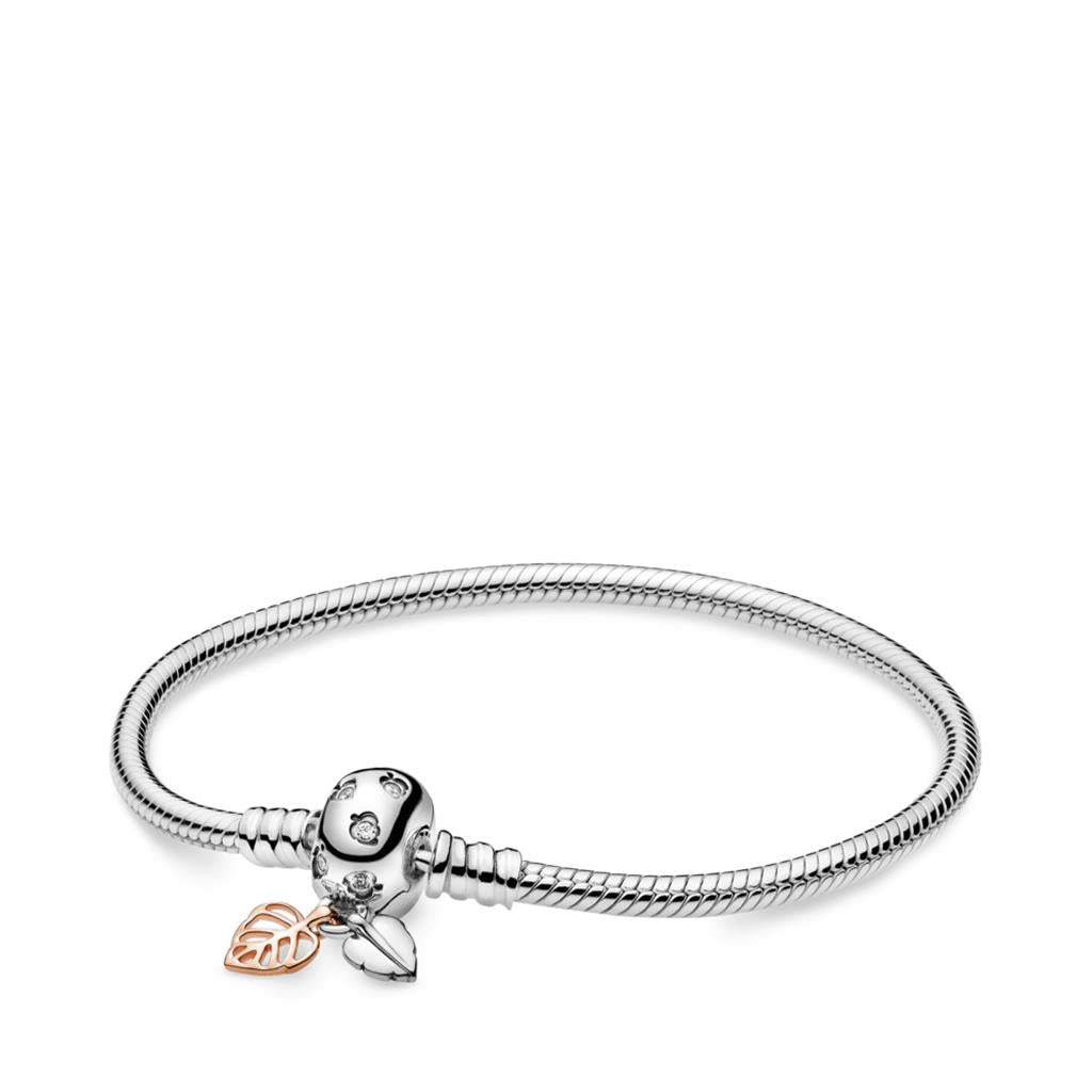Sterling Silver with Leaves Clasp,Clear
