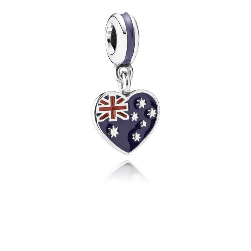 australian heart flag, blue & red enamel