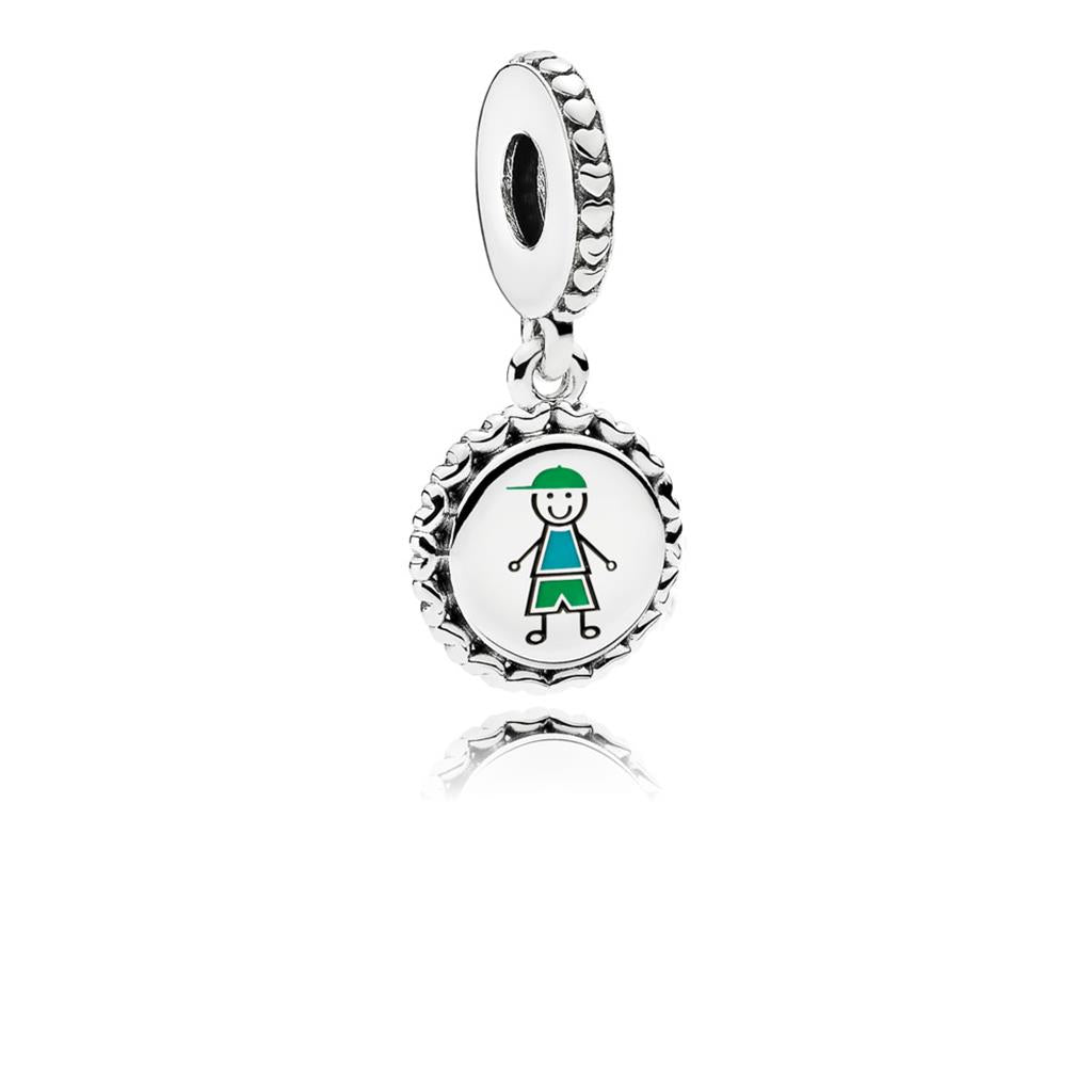 BOY Stick Figure Engraved Dangle