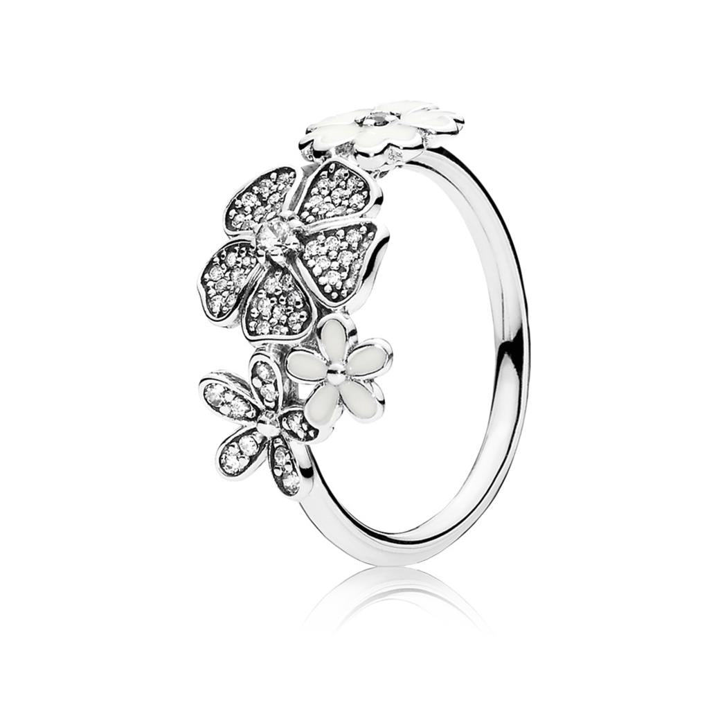 Shimmering Bouquet, White Enamel & Clear
