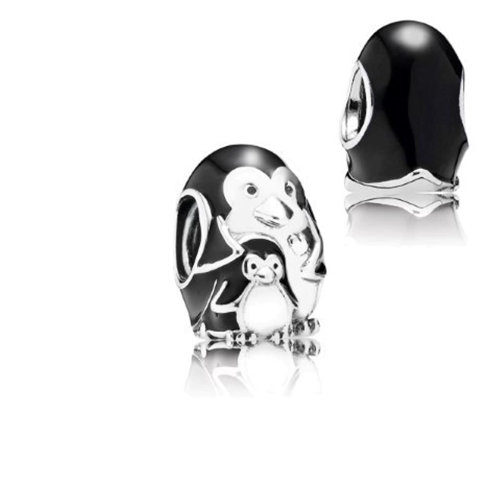 penguin family, black enamel
