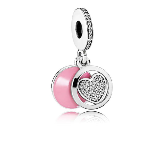 Devoted Heart, Pink Enamel & Clear CZ