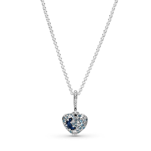 Sparkling Blue Moon & Stars Heart Neckla