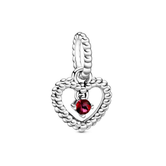 July Blazing Red Beaded Heart Dangle Cha