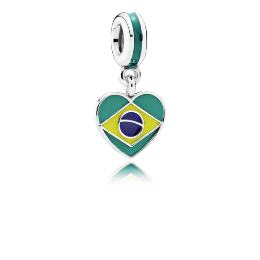 Brazil Heart Flag, Mixed Enamels