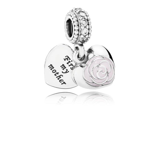 mother's rose , pink enamel & clear CZ