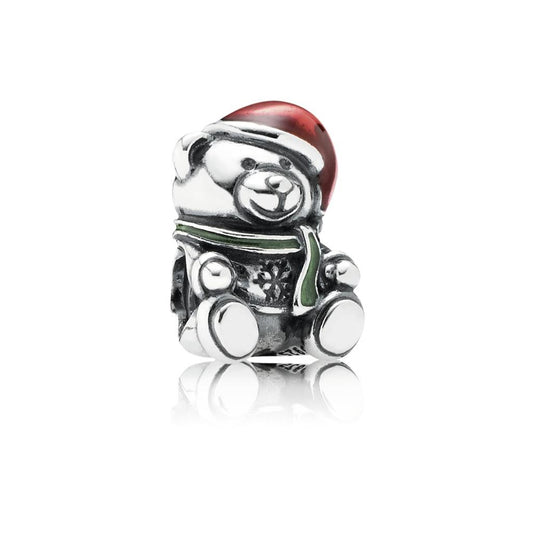 christmas bear, red & green enamel