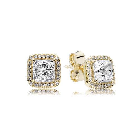 Square Sparkle Halo Stud Earrings