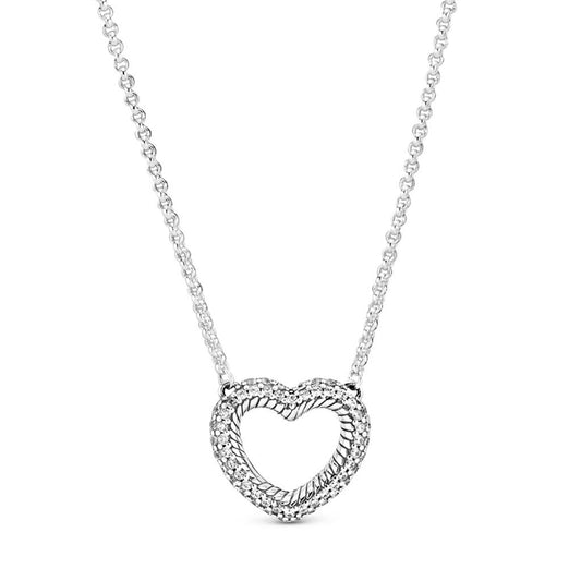 Pave Snake Chain Pattern Open Heart Coll