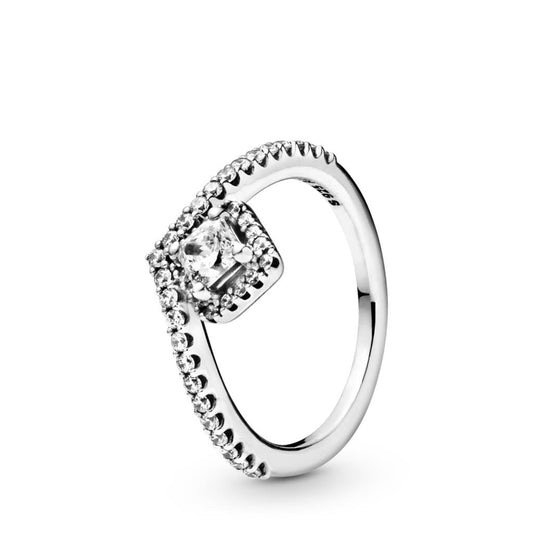 Square Sparkle Wishbone Ring