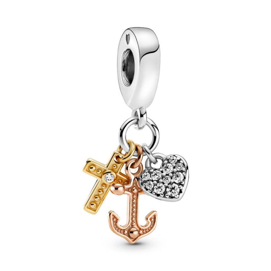 Triple-tone Cross, Heart, & Anchor Dangl