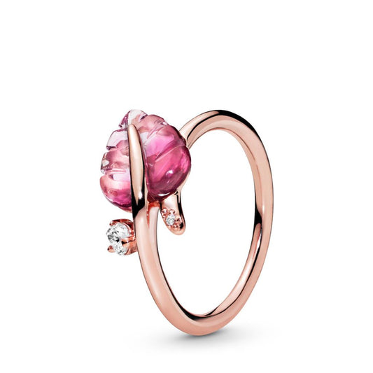 Pink Murano Glass Leaf Ring