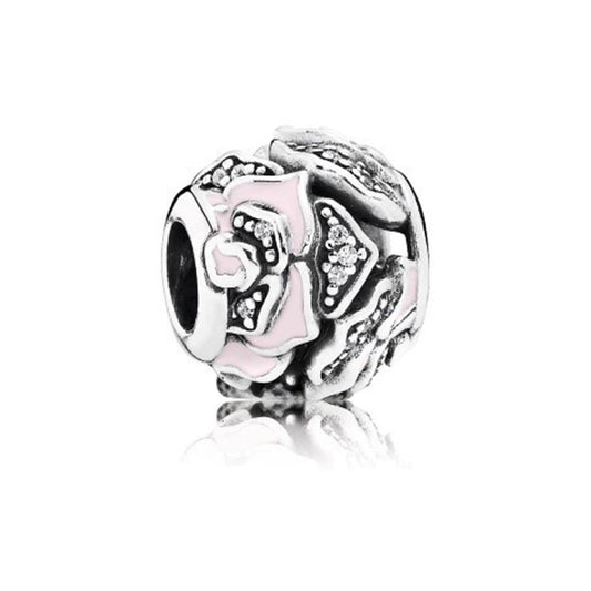 delicate rose, pink enamel & clear CZ