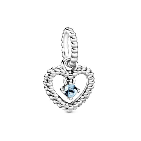 March Aqua Blue Beaded Heart Dangle Char