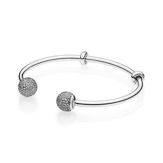 Silver open bangle with interchangeable