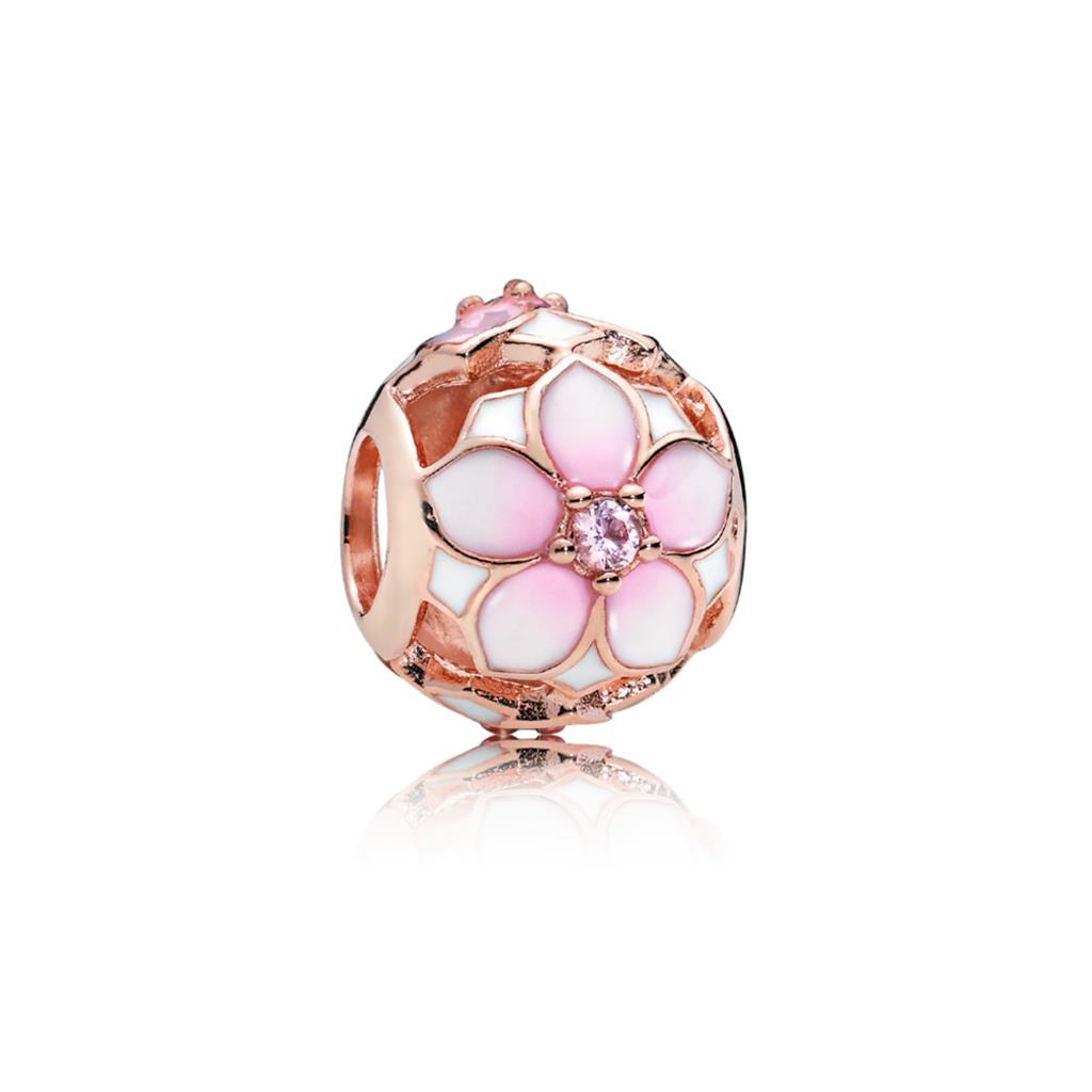 Openwork Pink Magnolia Flower Charm