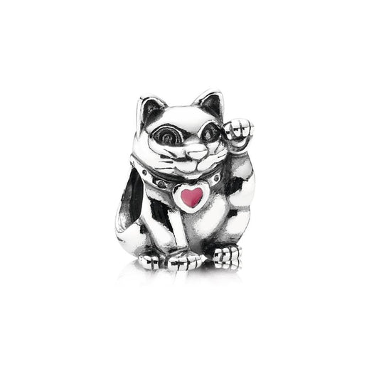 lucky cat, pink enamel