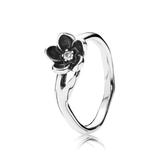 mystic floral, clear CZ & black enamel