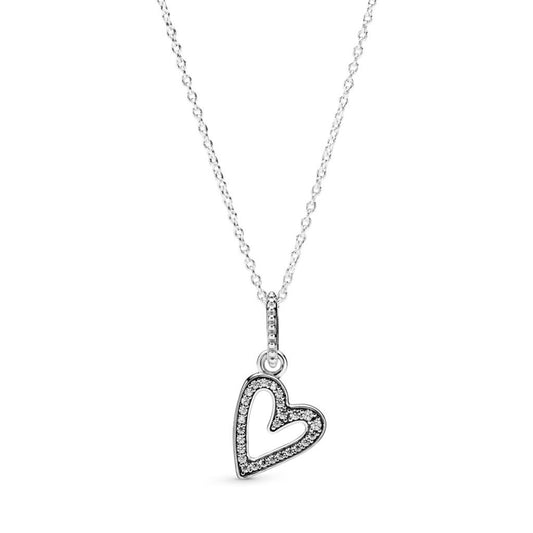 Sparkling Freehand Heart Pendant Necklac