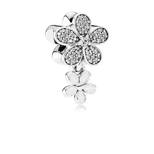 Dazzling Daisy Duo, White Enamel & Clear