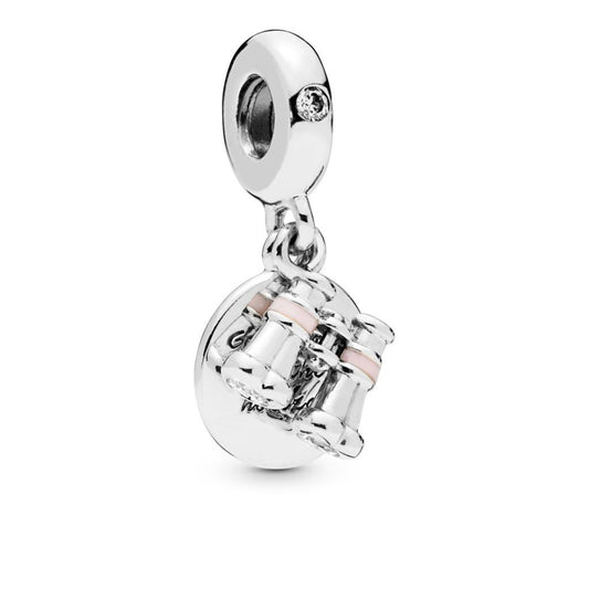 Heart Binoculars, Pink Enamel & Clear CZ