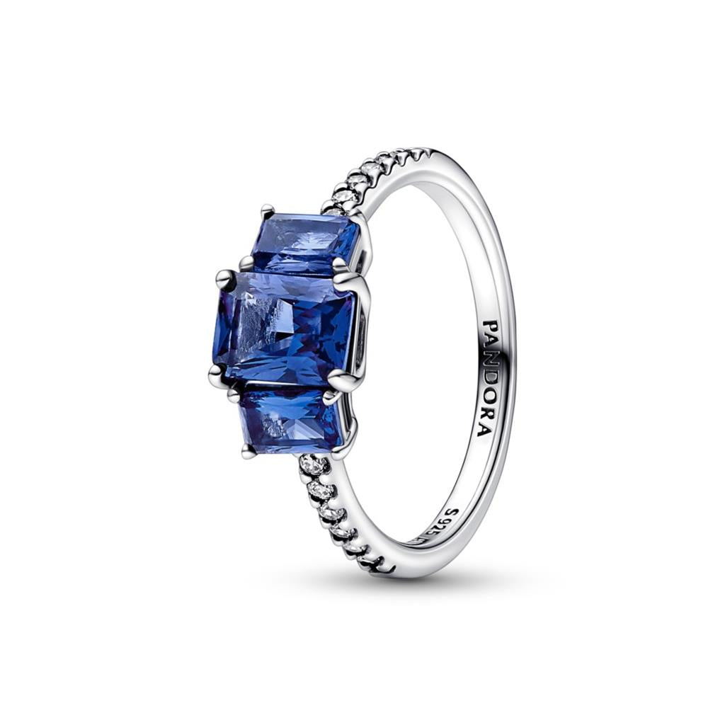 Blue Rectangular Three Stone Sparkling R