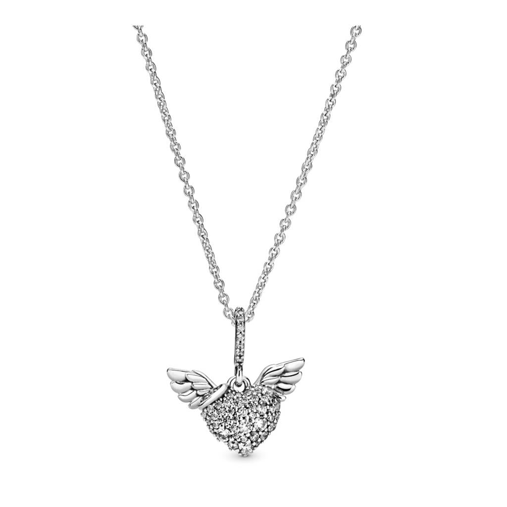 PaveHeart and Angel Wings Necklace