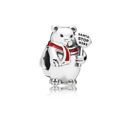 Christmas Polar Bear, Berry Red Enamel