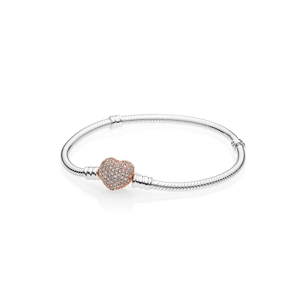 Pandora Moments PaveHeart Clasp Snake Ch