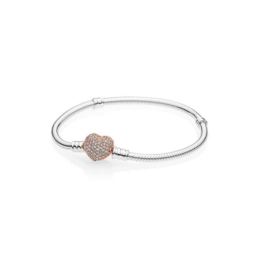 Pandora Moments PaveHeart Clasp Snake Ch
