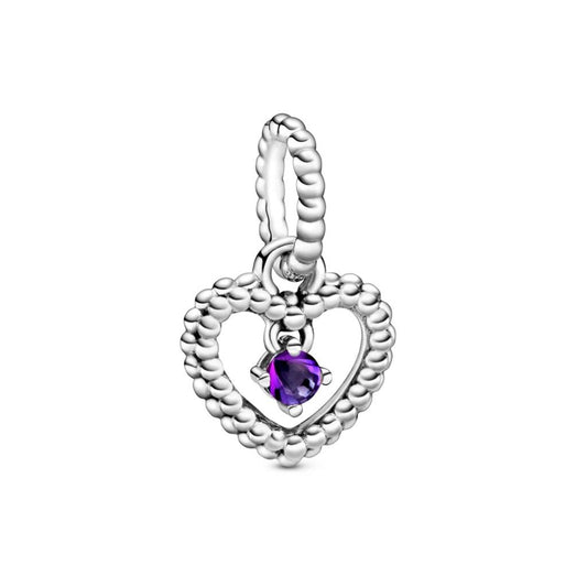 February Purple Beaded Heart Dangle Char