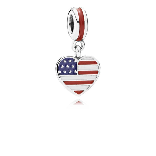 us heart flag, red, white & blue enamel