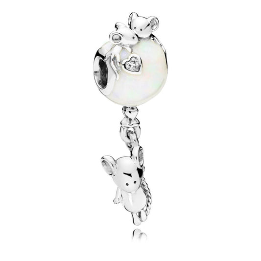 Mouse & Balloon, Silver Enamel & Clear C