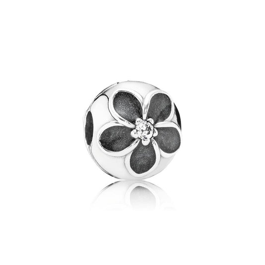 mystic floral, clear CZ & black enamel