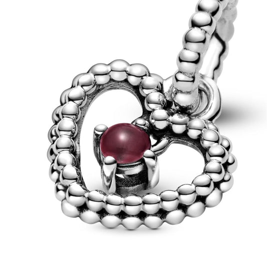 January Dark Red Beaded Heart Dangle Cha
