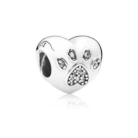 I Love My Pet Paw Print Heart Charm