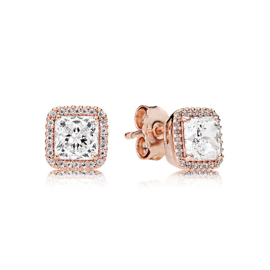 Square Sparkle Halo Stud Earrings