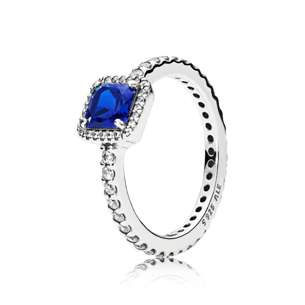 Blue Square Sparkle Halo Ring