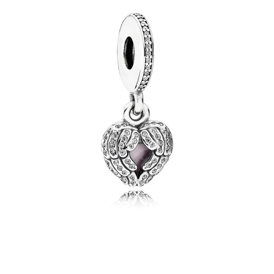 Angel Wings, Clear CZ & Pink Enamel
